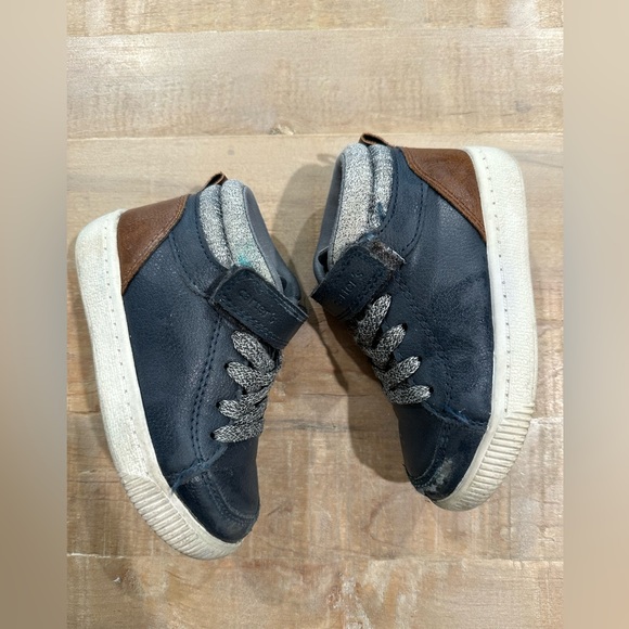 Carters navy blue brown leather high top supportive sneaker tennis shoes boys - Picture 3 of 14